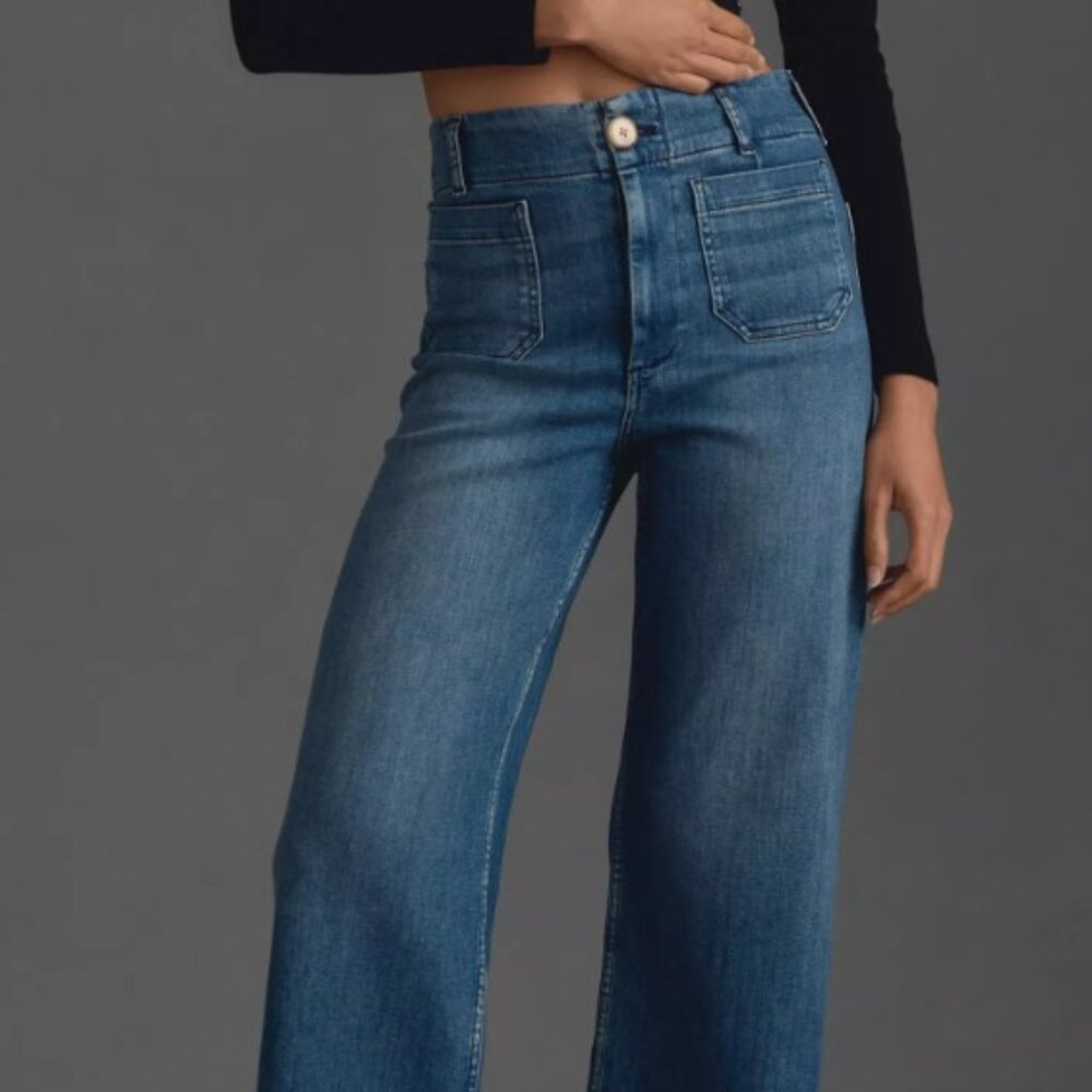 The Colette Cropped High-Rise Wide-Leg Jeans by Maeve, size 18W